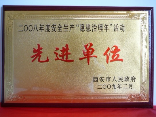 2009年2月，被西安市人民政府評為2008年度安全生產“隱患治理年”活動先進單位
